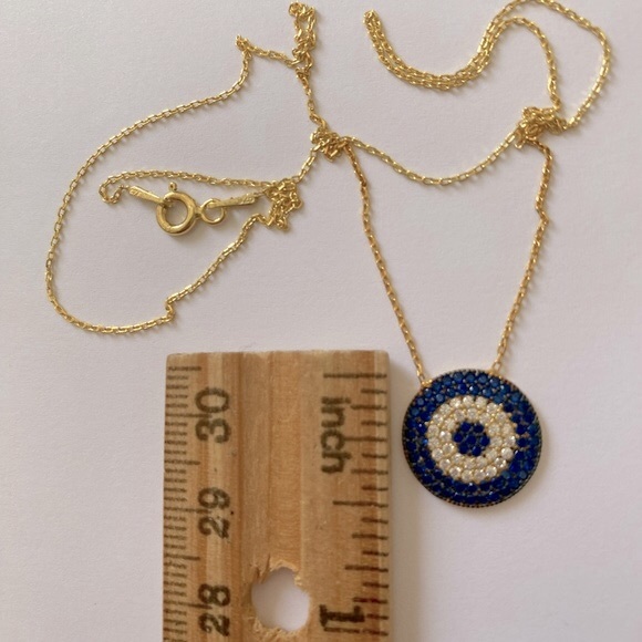 🧿925 Silver evileye necklace cubic zirconia stones 18k yellow gold plated - Picture 3 of 6